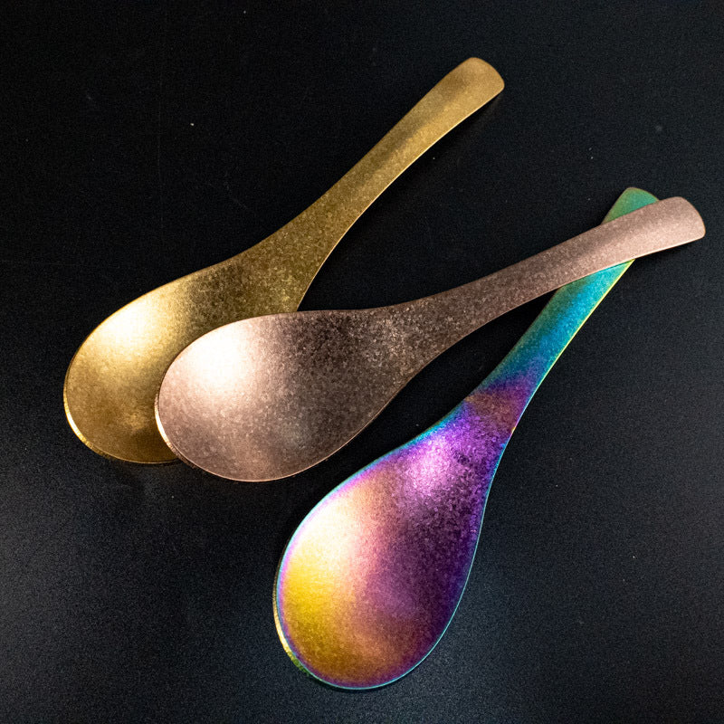 Pure Titanium Spoon Household Uncoated Ice Flower Craft Outdoor Pure Titanium Soup Spoon Hot Pot Wide Spoon High Temperature Coloring Titanium Soup Spoon
