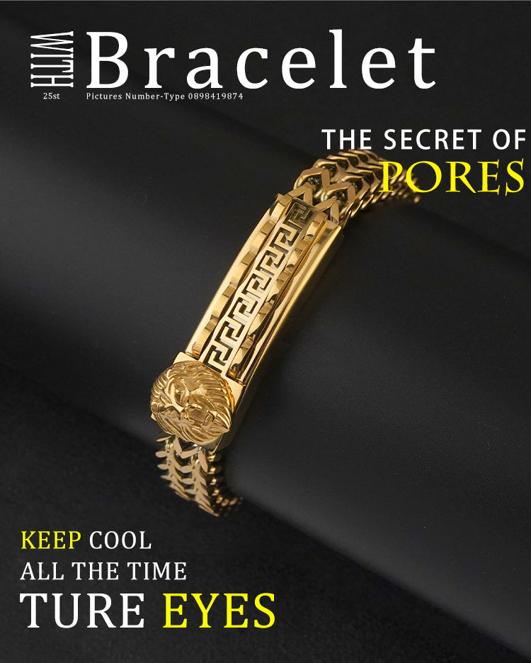 New Stainless Steel Personalized Lion Head Bracelet Titanium Steel Vacuum Plating gold Great Wall Pattern Jewelry