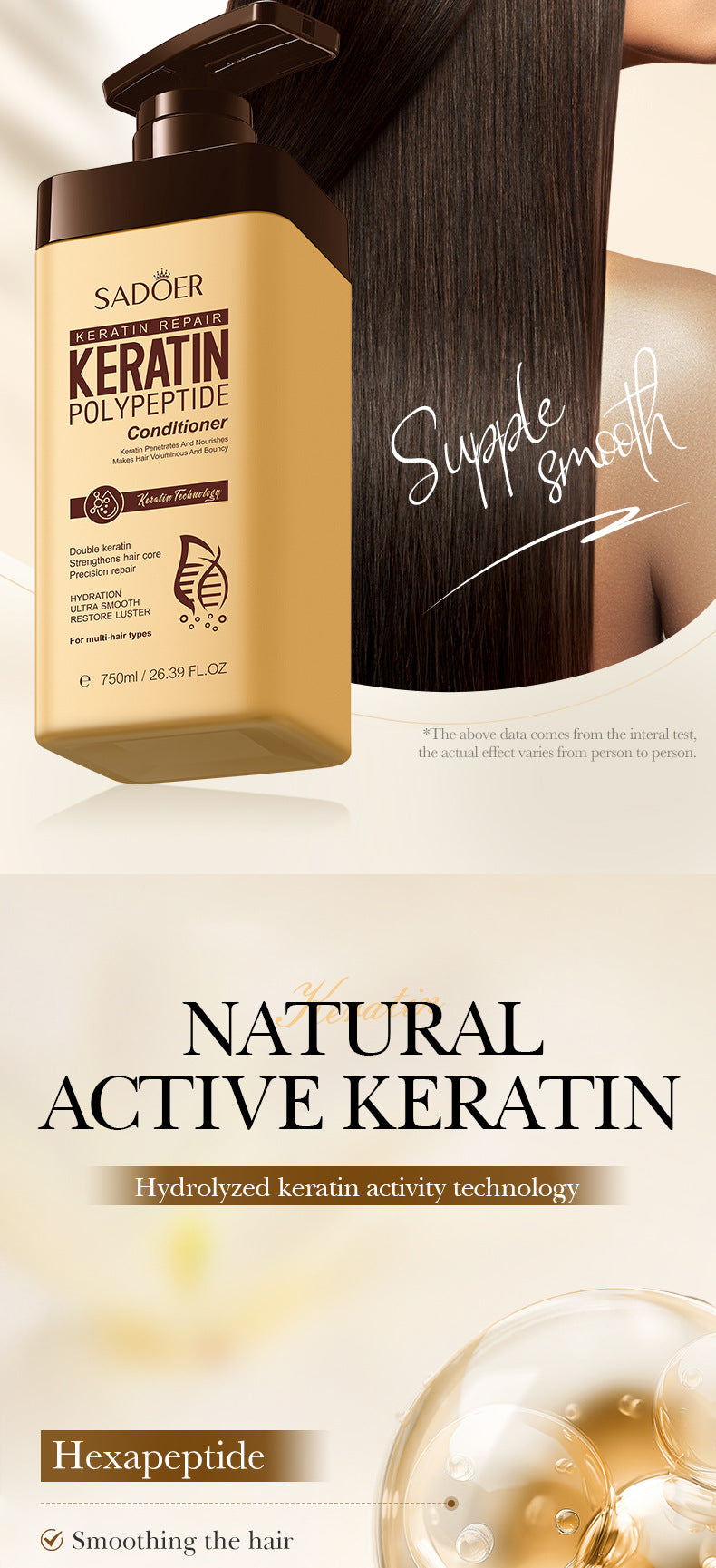 Keratin Peptide Conditioner SADOER Smooth Nourishing Hair Conditioner Cross-Border Wholesale
