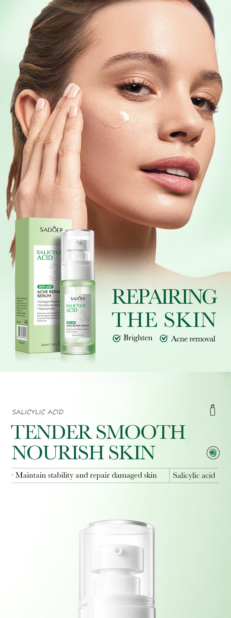 Full English Salicylic Acid Skincare Series SADOER Anti-acne Amino Acid Moisturizing and Hydrating Skin Care Products  Foreign Trade Approval