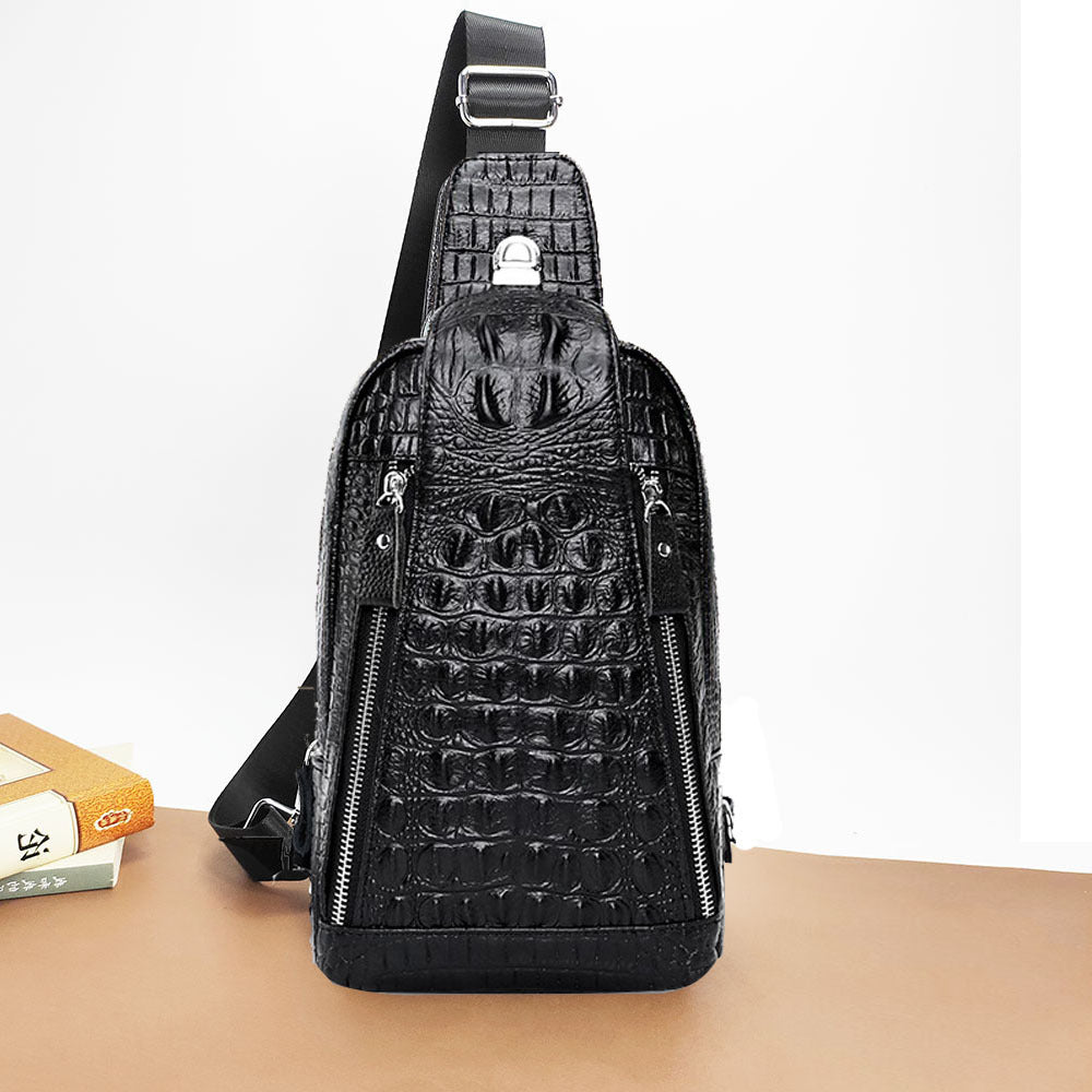 Anti-theft Bag Travel Essential Genuine Leather Chest Bag Men Crocodile Pattern Cowhide Portable Shoulder Crossbody Small Bag