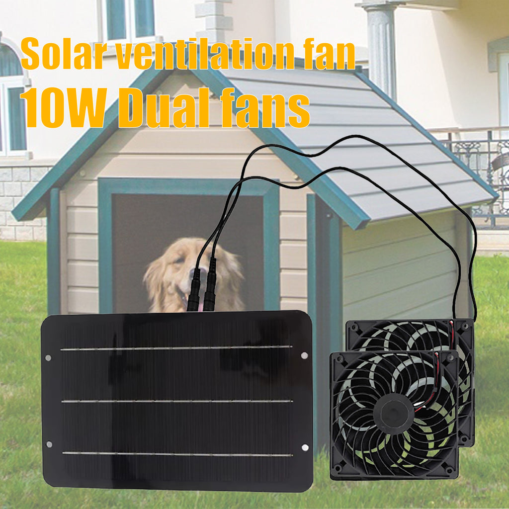Exclusive Solar Photovoltaic Panel 10W with Dual Fan Radiator Solar Exhaust Fan for Cooling Pet Houses
