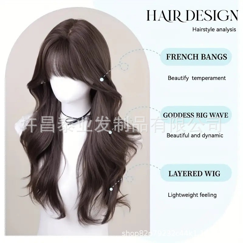 Amazon European and American Japanese and Korean Cross-Border Wig for Women, Realistic Large Scalp Long Curly Hair, Fashionable Fluffy Big Waves Full Wig