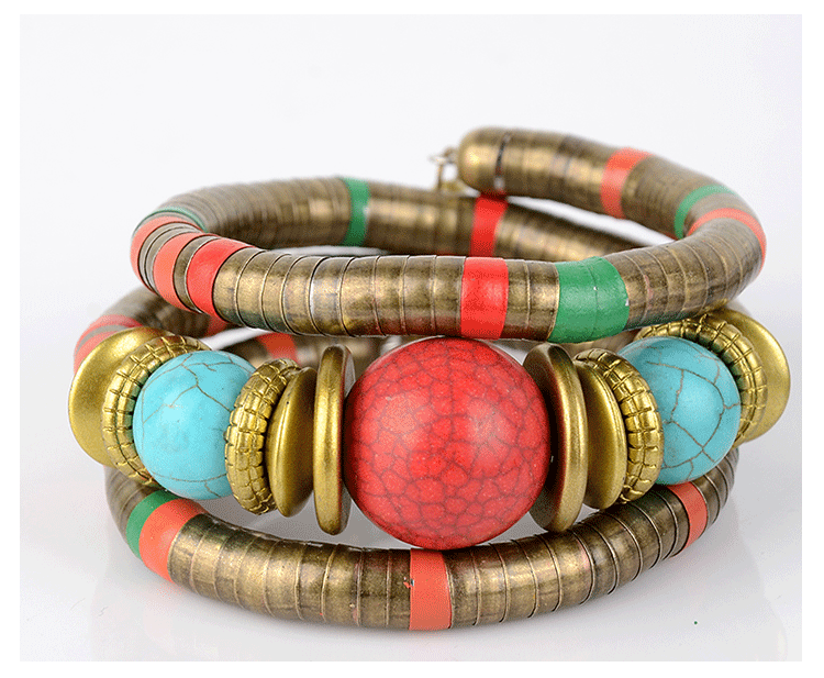 Factory Direct Sale Three-Circle Bracelet European and American Style Exaggerated Personality Spacer Vintage Beaded Bohemian Multi-Layer Bracelet