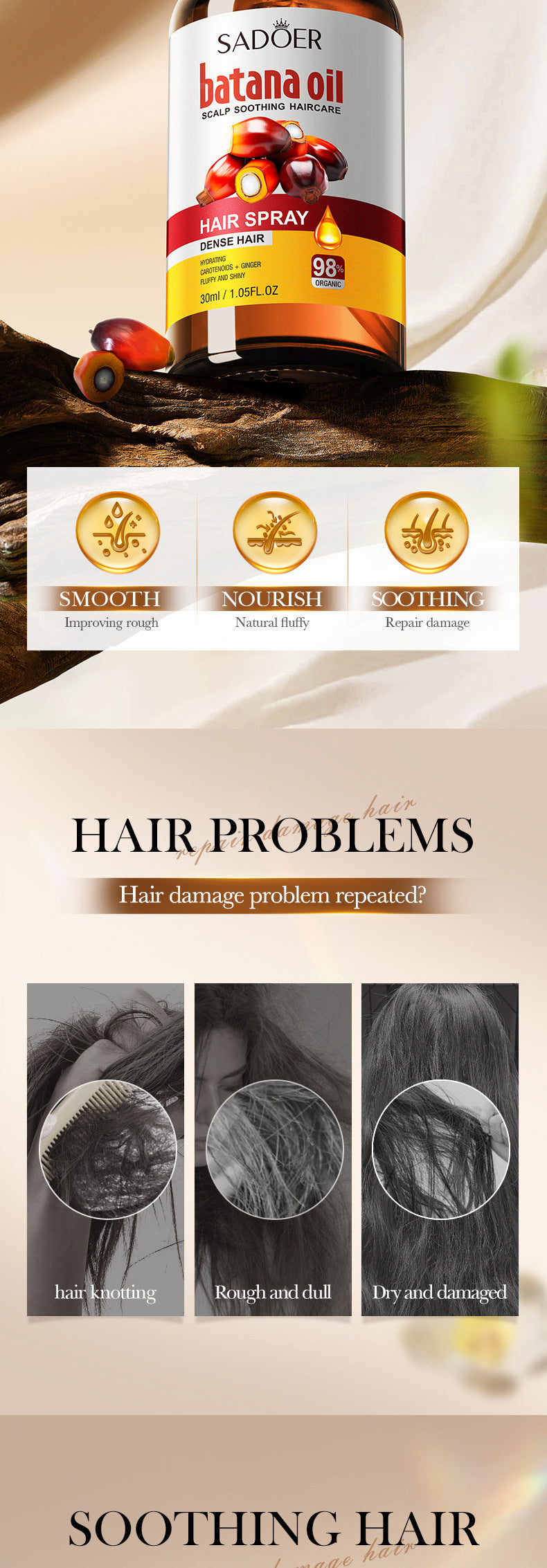 Batahana Hair Care Essential Oil Spray SADOER Soothing and Smooth Hair Conditioner Cross-Border Wholesale