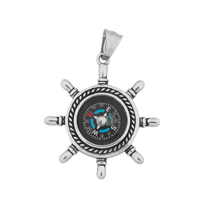 New Stainless Steel Compass Titanium Steel Pendant Personality Outdoor Trendy Fashion Punk Rock Necklace Wholesale
