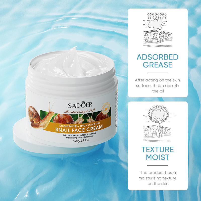 Snail Cream140g SADOER Hydrating Moisturizing and Nourishing Skin Rejuvenation Cross-Border Foreign Trade Live Wholesale