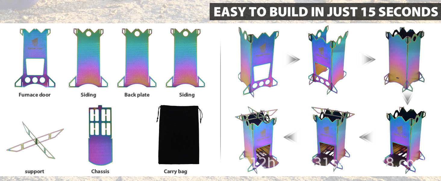 Outdoor Camping BBQ Portable Firewood Stove Detachable Folding Rocket Stove Camping Stove Multi-Fuel Compatible