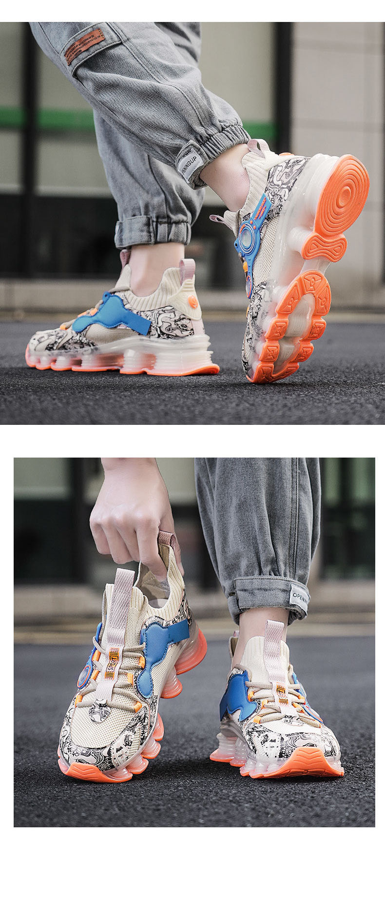 Blade Rebound Men's Shoes Mesh Breathable Running Shoes Youth Trendy Versatile Height Increasing Shock Absorption Sports Shoes