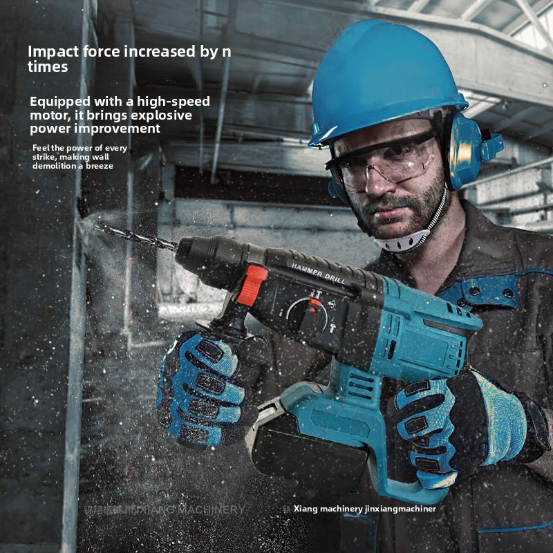 Brushless Cordless Electric Hammer Impact Drill Lithium Battery Multi-Function Cordless Hammer Drill Electric Pickaxe Power Tool Industrial Grade