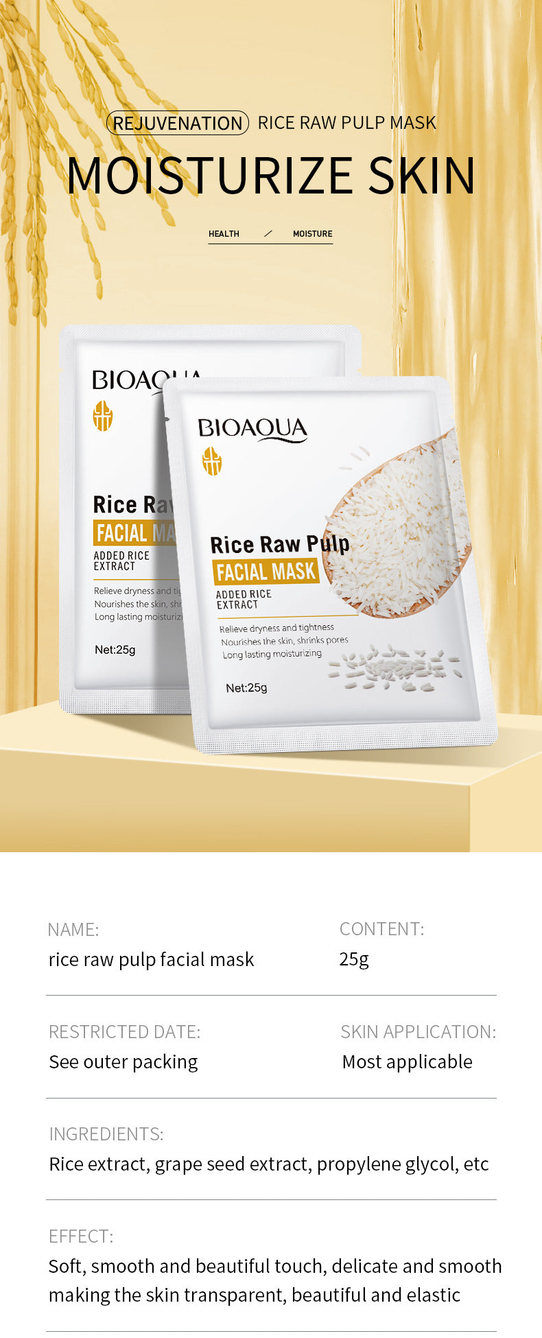 Full English Mask25gBIOAOUA Rice Honey Hydrating Moisturizing Tablets Pack  Wholesale OBO