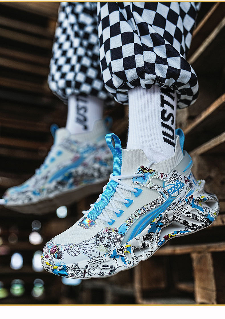 2025New Fashion Casual Sports Shoes Shock Absorption Height Increasing Versatile Trendy Shoes Flyknit Camouflage Blade Shoes Dropshipping