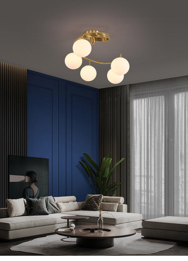 All-Copper Ceiling Light Nordic Creative Lighting Living Room Light Master Bedroom Ceiling Light Post-Modern Minimalist Dining Room Light