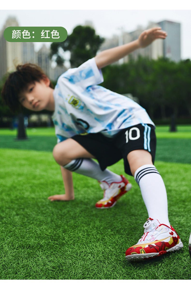 New Children's Rotating Buckle Broken Nail Training Football Shoes Girls Boys Primary School Students Competition Training Sneakers