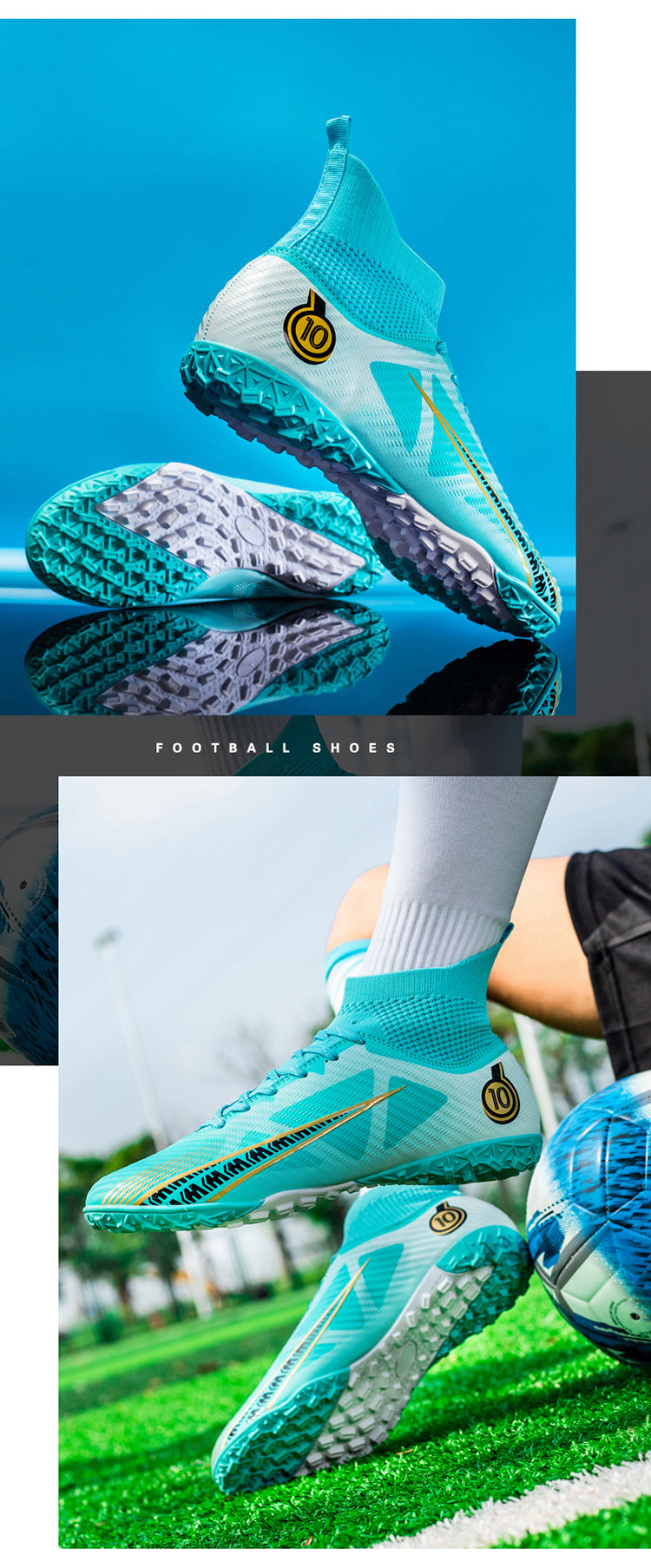 World Cup Football Shoes Men's High Top Long Spike Lawn Broken Spike Youth Student Competition Training Shoes