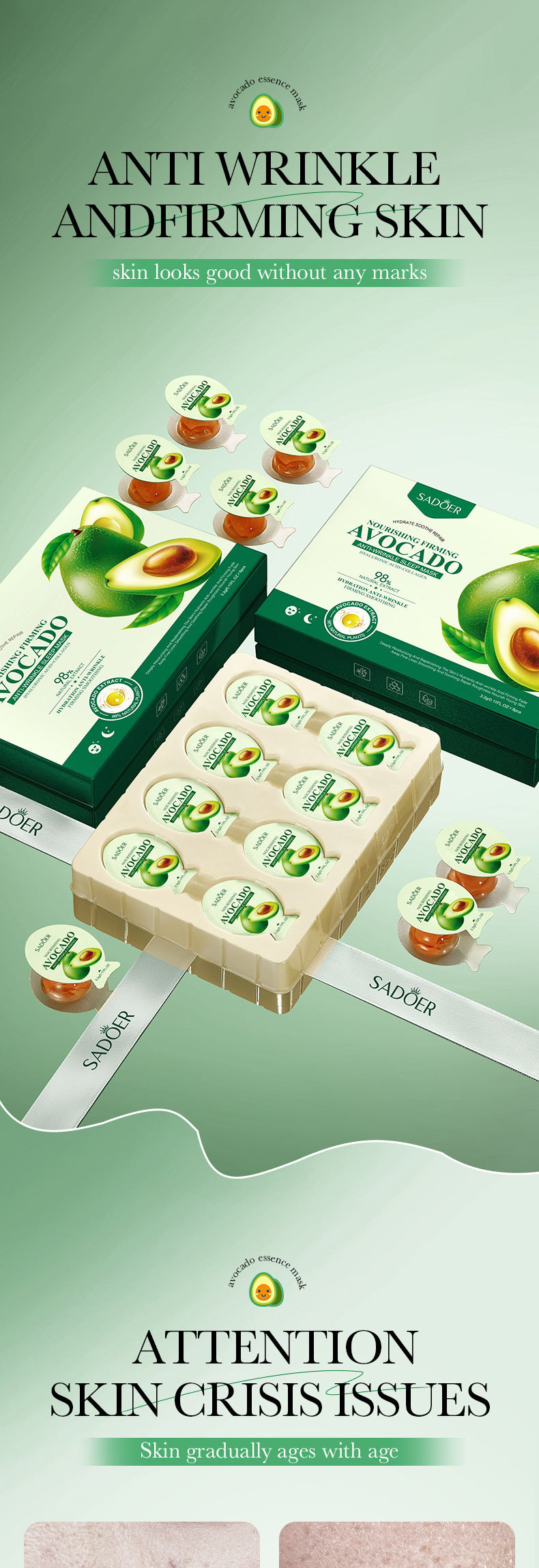 Sleep Mask SADOER Avocado Portable Smear-On Nourishing Anti-Wrinkle Freeze Mask Cross-Border Foreign Trade Wholesale