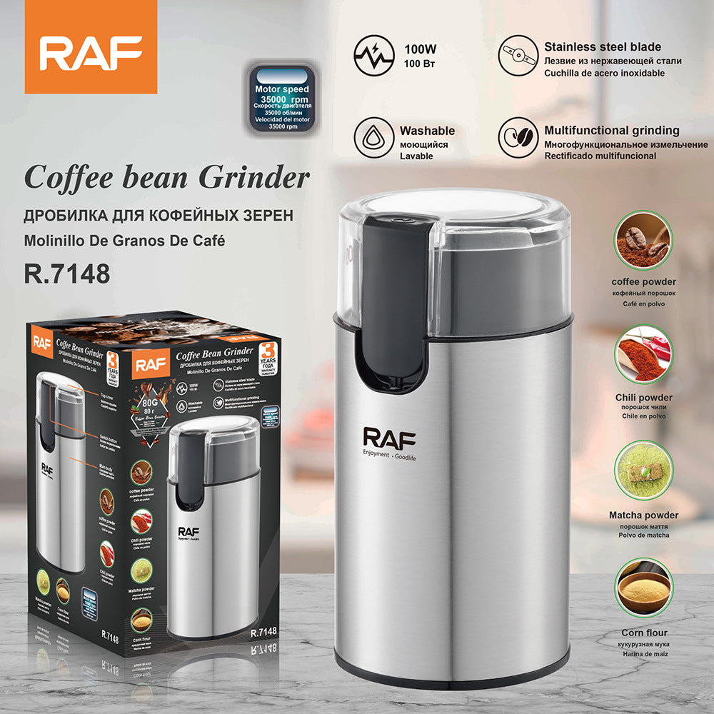 RAF European Standard Household Fully Automatic Coffee Bean Grinder Dry Grinding Lightweight Coffee Grinder R7148