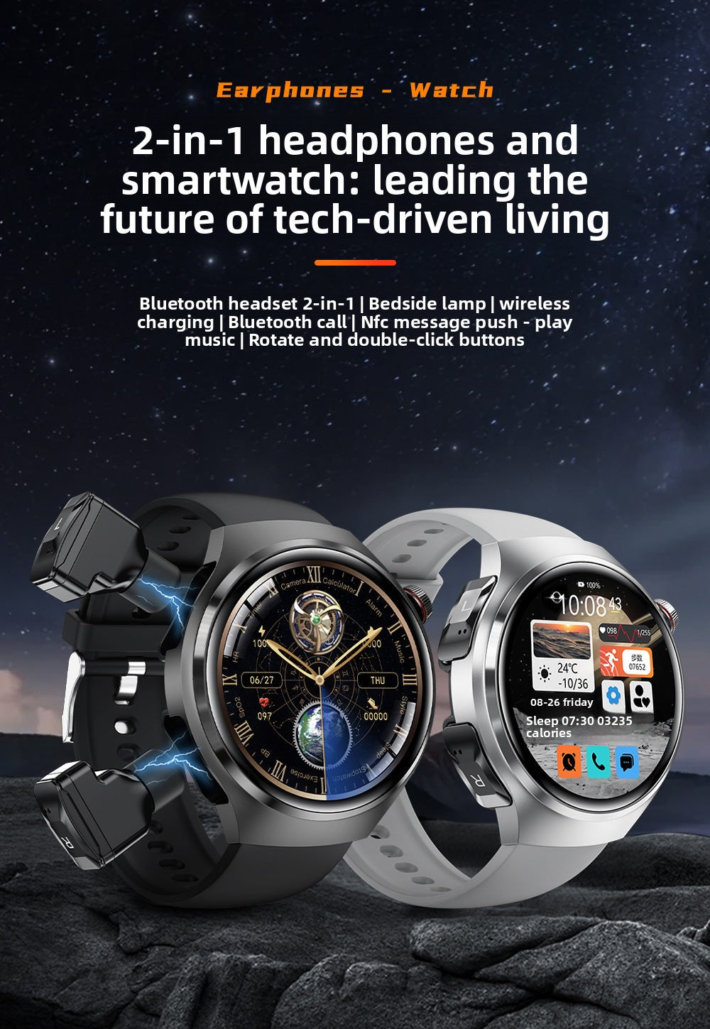 DK56Smart Watch1.52inch Bluetooth Call True Heart Rate Pedometer Sleep Monitoring Hidden Earphones Sports