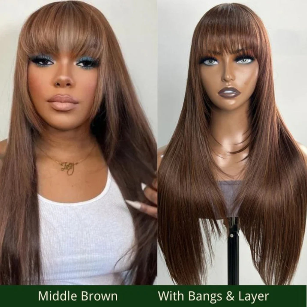 High temperature synthetic Straight Wigs with Bangs