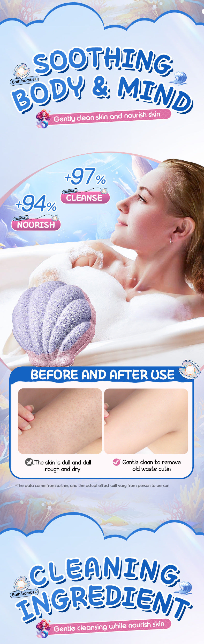 Shell Bath Salt Balls SADOER Deep Cleansing Body Bath Bath Salts Cross-Border Foreign Trade Wholesale