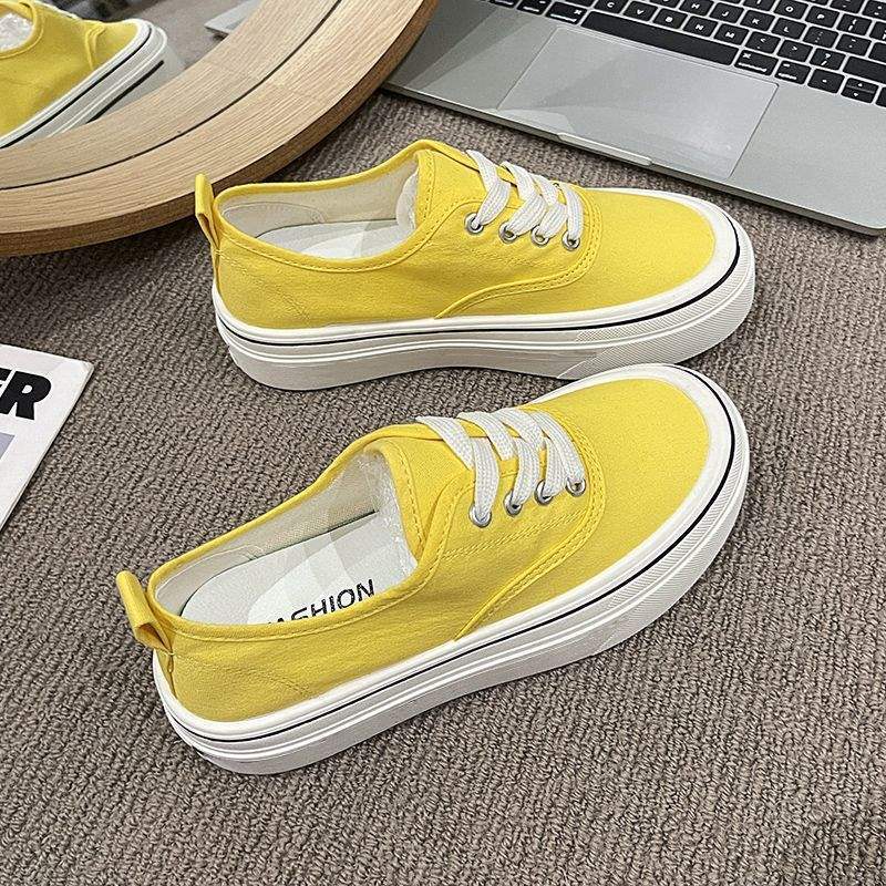 Black canvas shoes for female students Korean style new sneakers2025Spring Japanese Style Thick-Soled Casual Dopamine White Sneakers