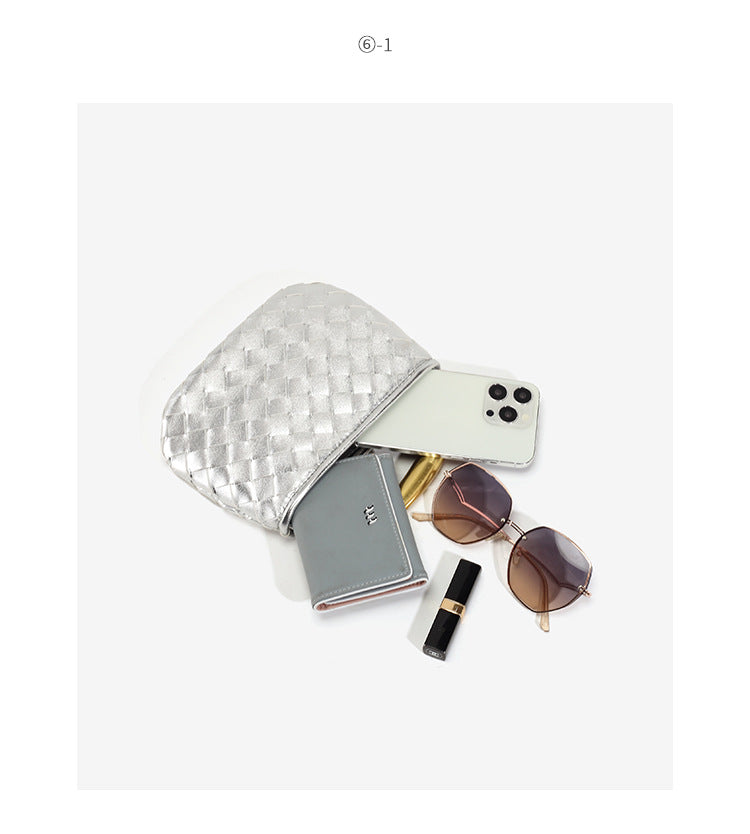 European and American Handmade Woven Bag Sardine Bag Niche Design Dumpling Bag Women's Metal Handbag Shoulder Bag Crescent Bag