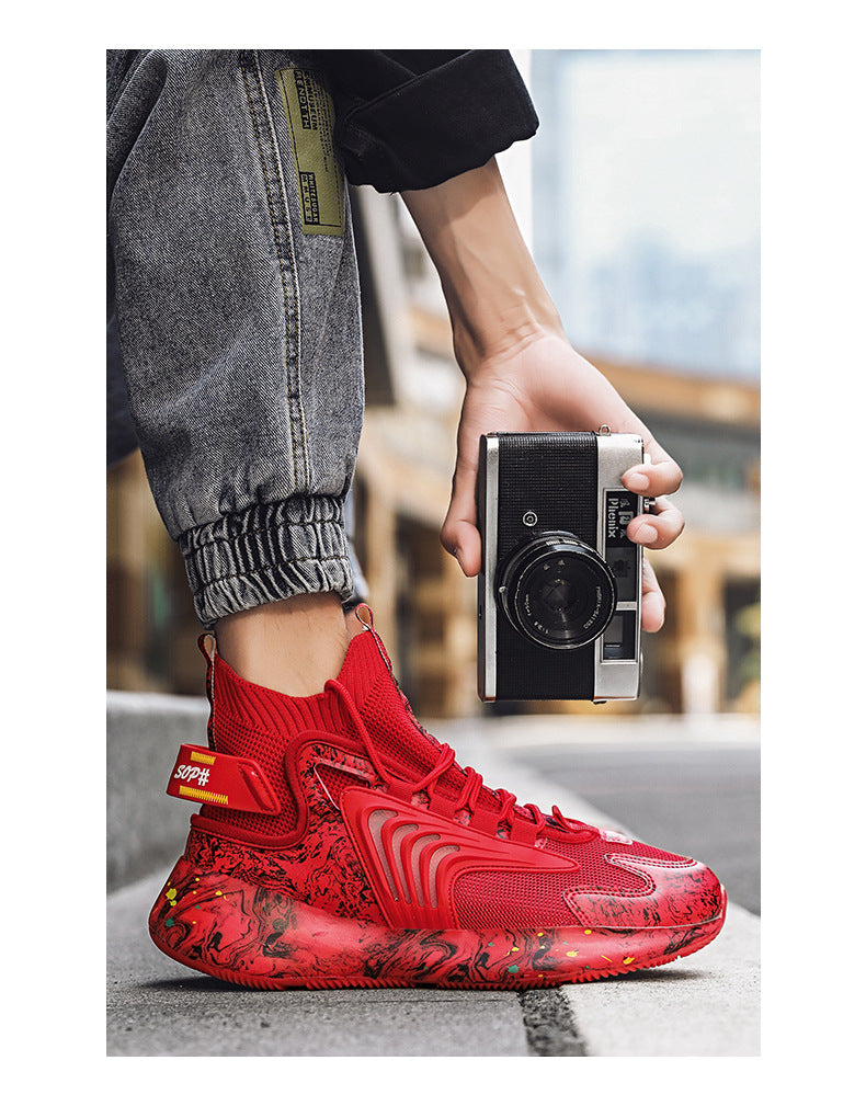 2025New National Fashion Casual Shoes Breathable Mesh Patchwork Men's Shoes Thick Sole Height Increasing Non-Slip Wear-Resistant Sports Shoes