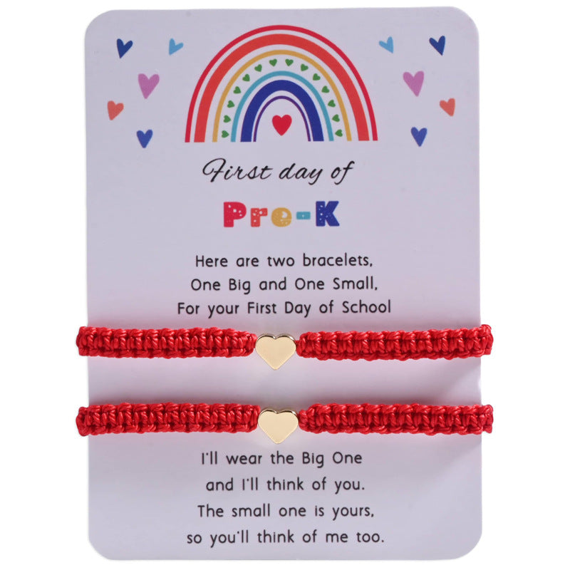 Back-to-School Season Handmade Woven Bracelet Kindergarten Back-to-School Adjustable Card Bracelet Parent-Child Love Woven Bracelet