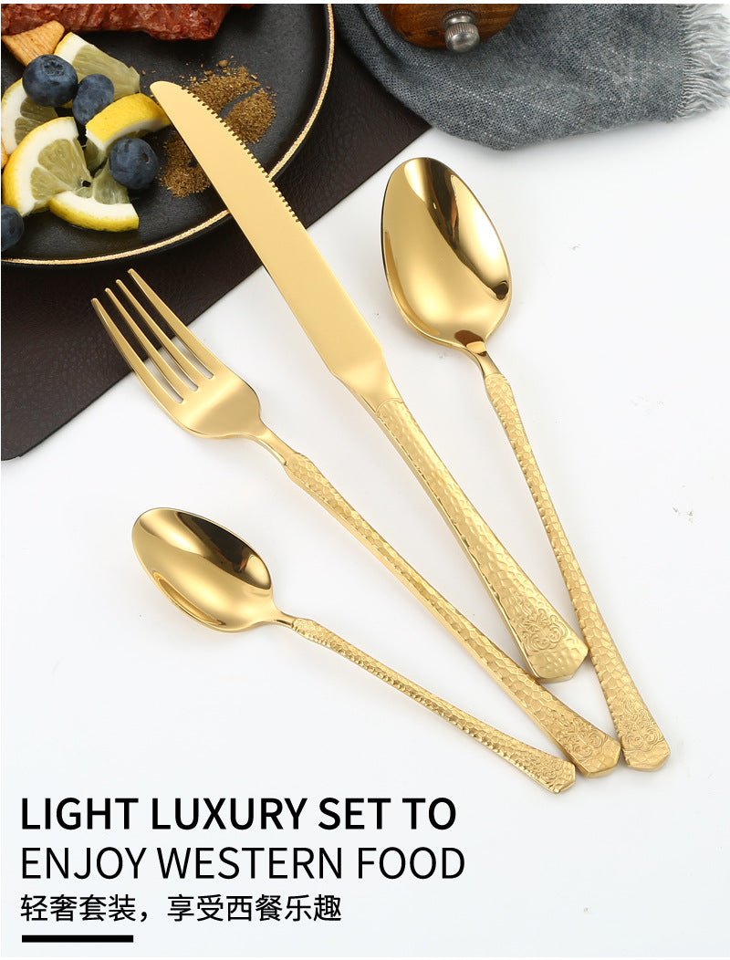 Stainless Steel Tableware Hotel Restaurant Crown Hammered Knife Fork Spoon24Set of Western Steak Knives and Forks
