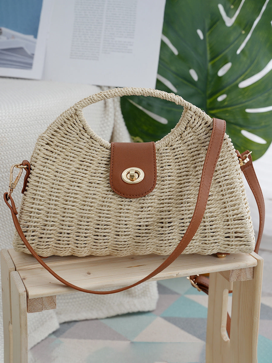 Crossbody Women's Bag New Fashion Single Shoulder Straw Bag Niche Handbag Vacation Beach Bag Korean Style Straw Bag Woven Bag