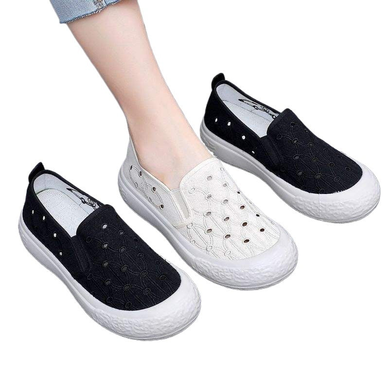 New Hollow Mesh Women's Shoes Breathable Perforated Fisherman Shoes White Canvas Shoes Women's Fashion Versatile Thick Sole Mesh Shoes