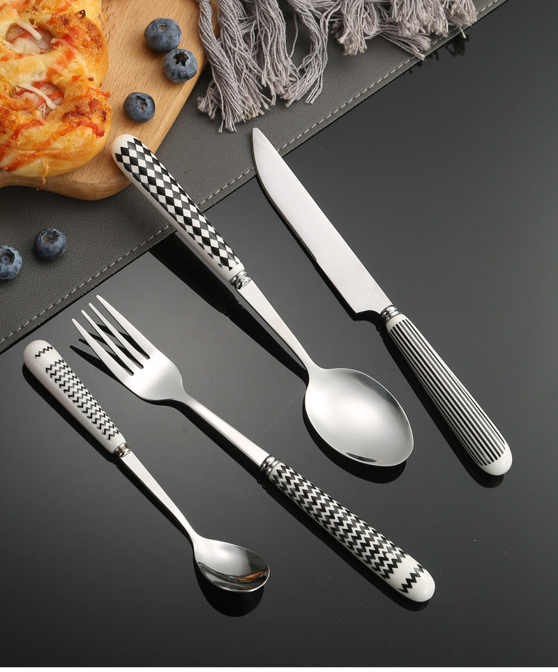 410Stainless Steel Cutlery Restaurant Creative Hepburn Style Ceramic Handle Knife Fork Spoon Tea Spoon Set Western Steak Knife Fork