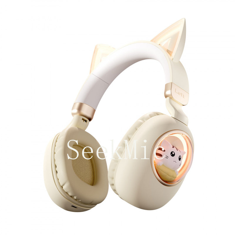 Cartoon Cat Head-mounted Bluetooth Wireless Earphones Long Battery Life Support Customization Cat Ear Cute Cat Ear Design