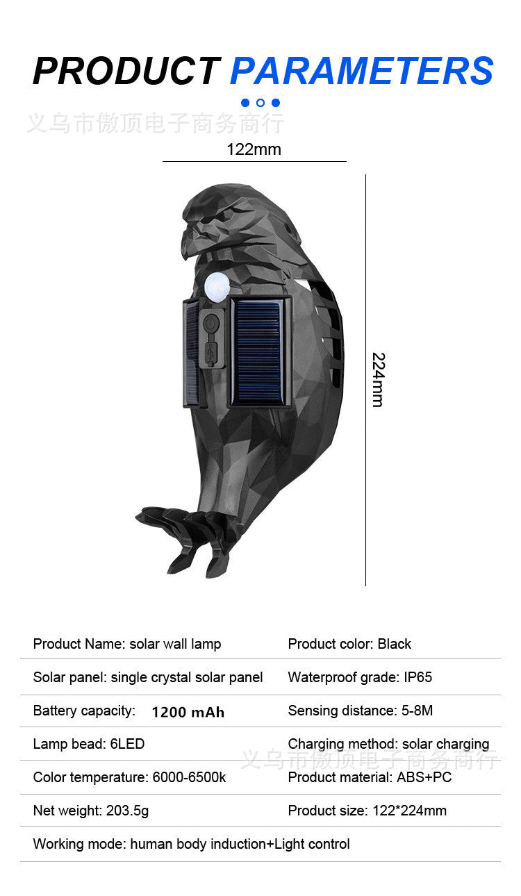 Outdoor Solar Light Owl Eagle Night Light Wall Decoration Light Human Body Sensing Garden Landscape Light Street Light
