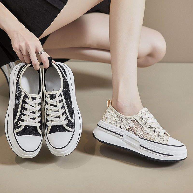 Summer Lace Women's Shoes for Outdoor Wear2025Summer Thin Non-Slip Versatile Breathable Mesh Sports Casual White Shoes
