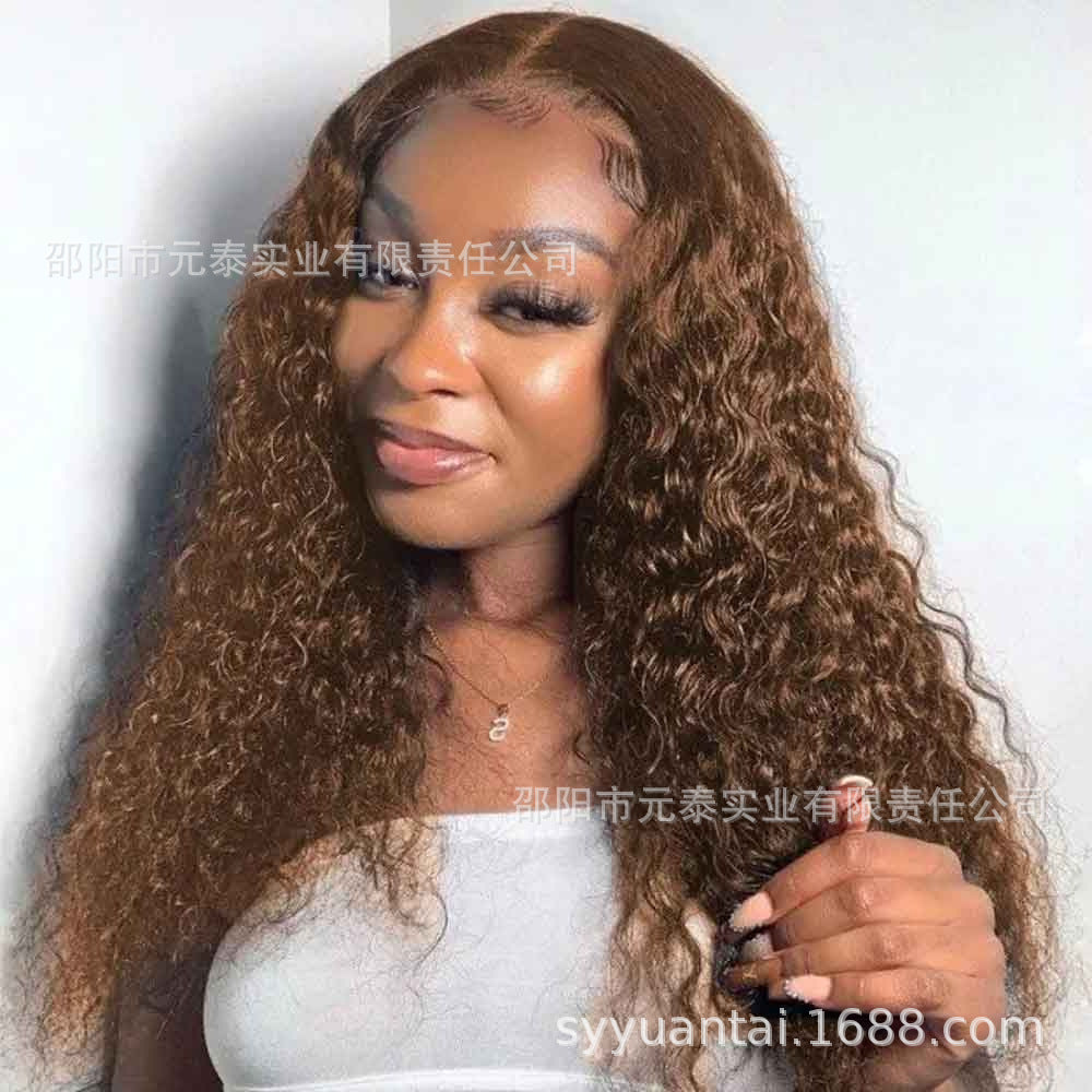 Brown 4# Colored 13X4 Kinky Curly Lace Frontal Synthetic Wig