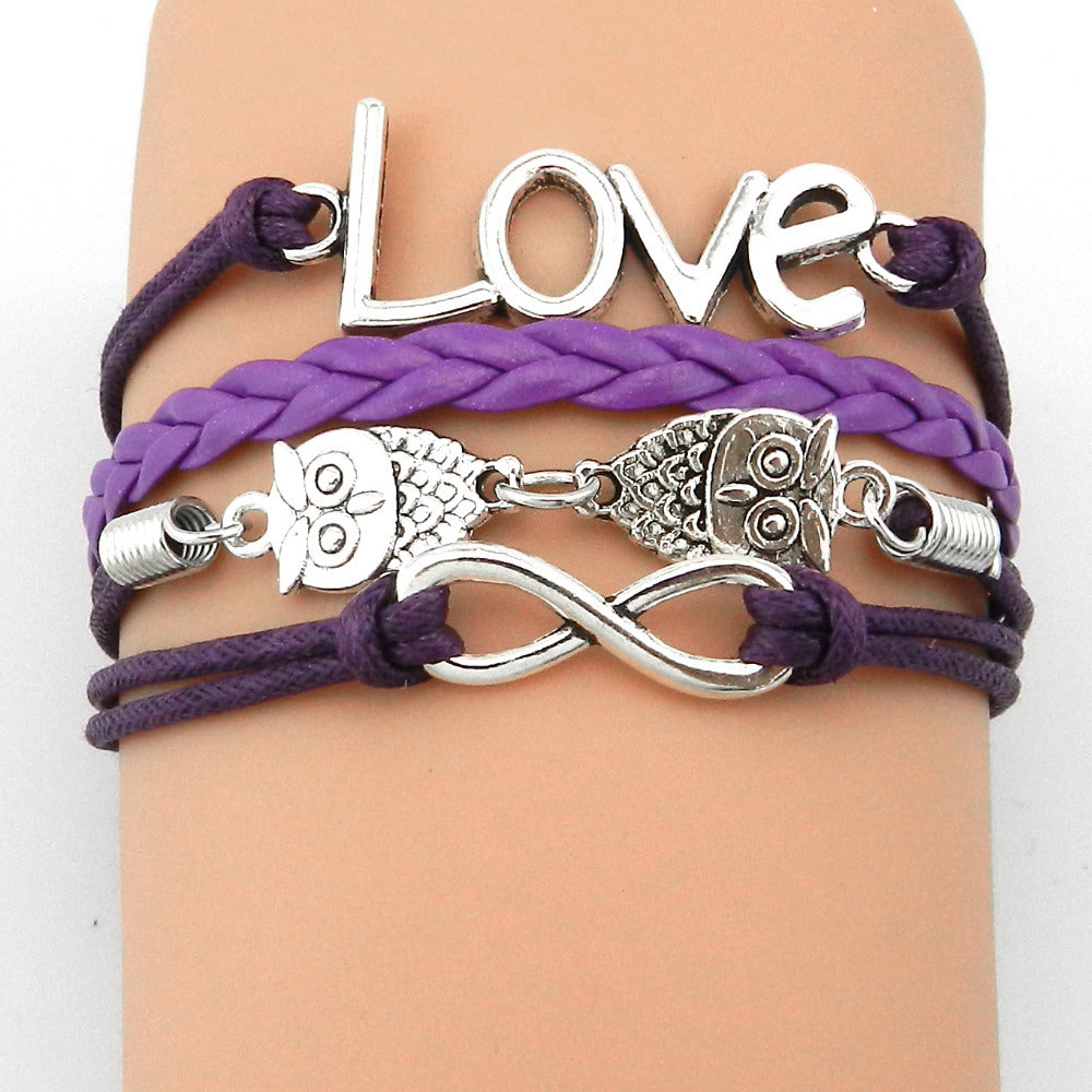 Vintage Anchor Multi-layer Braided Bracelet Owl Cross Bracelet Men's Layered Handmade Braided Leather Bracelet