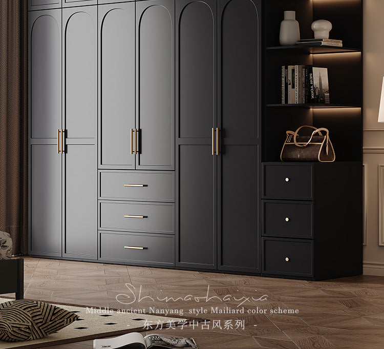 French Retro Style Black Wardrobe Modern Simple Small Apartment Light Luxury Internet Celebrity Closet Storage Cabinet Bedroom Economical Type