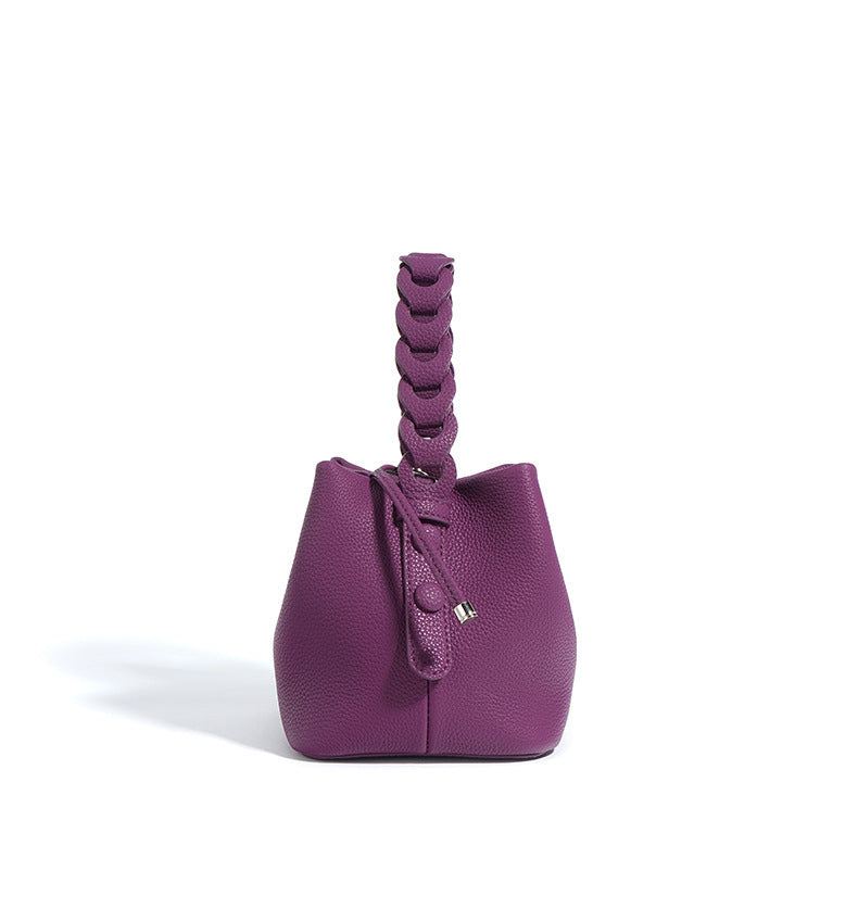 European Style New Top Layer Cowhide Bucket Bag High-Quality Genuine Leather Fashion Women's Handbag Tote Shoulder Crossbody Bag Woven