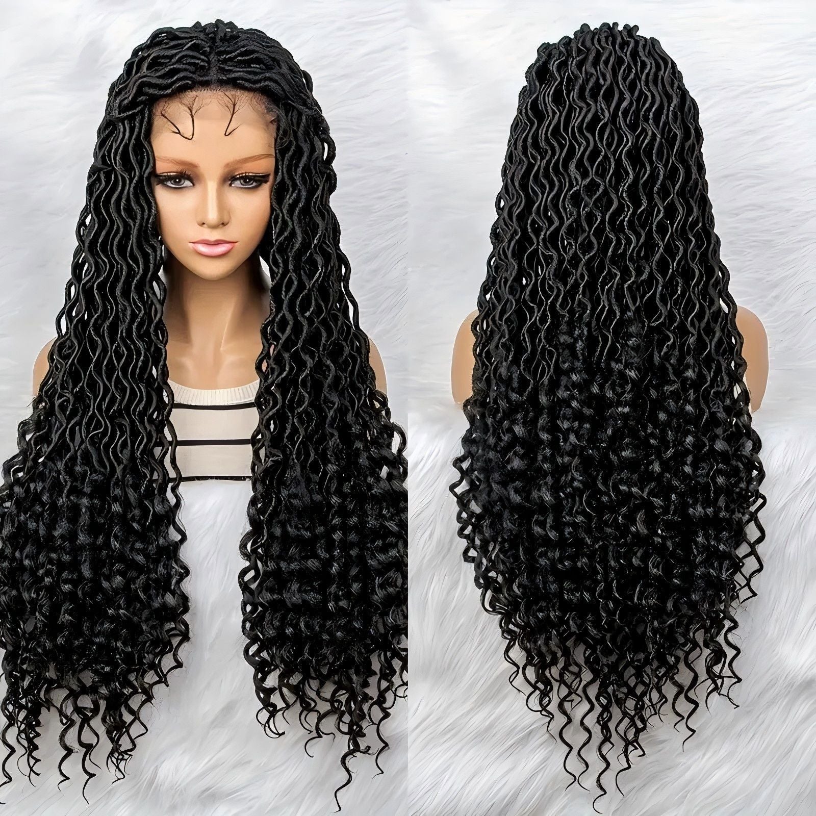 European and American African Full Lace Synthetic Fiber Curved Top and Bottom Hand-Crocheted Lace Headpiece Faux Locs Wig Full Lace Wig