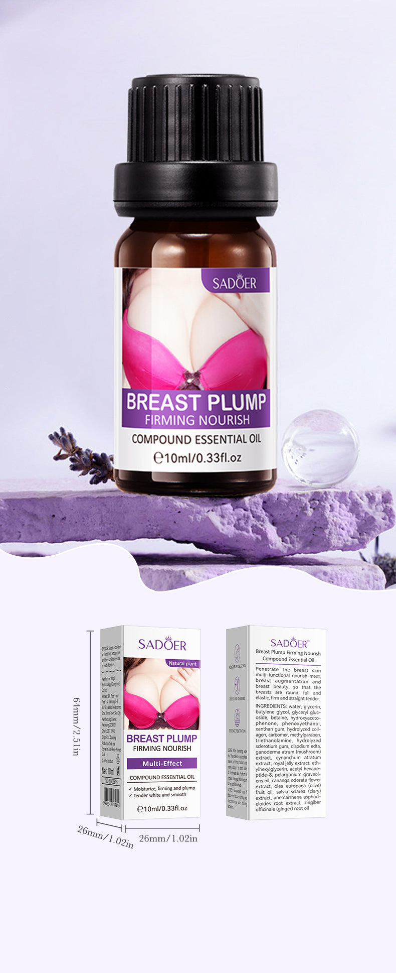 Full English Feng Yun Beauty Breast Essential Oil SADOER Moisturizing, Firming, Nourishing Breast Care Essential Oil  Wholesale