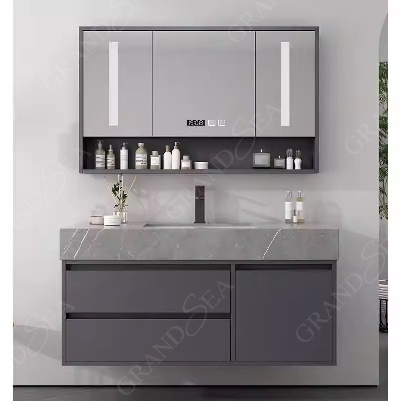 Bathroom Furniture Set Design Wall Hung Wooden Wholesale Price Modern Hotel Plywood Bathroom Vanities With Led Mirror Cabinet