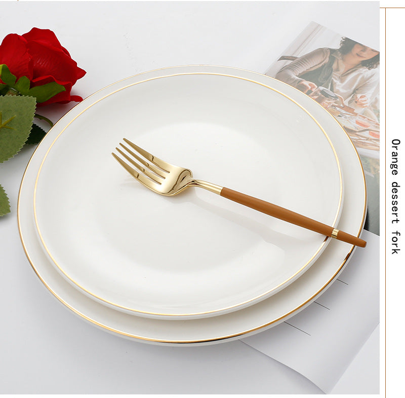 304Stainless Steel Portuguese Tableware Creative Lathe Craft Glossy Mirror Black Gold Round Spoon Dessert Spoon Fork