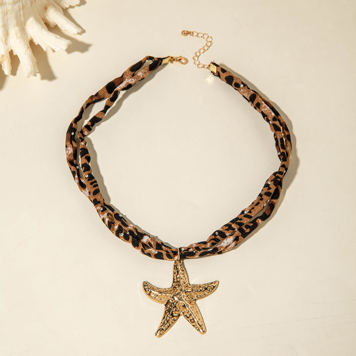 European and American Style Ocean-themed Cross Conch Starfish Pendant Leopard Print Exaggerated Necklace Collarbone Chain Jewelry