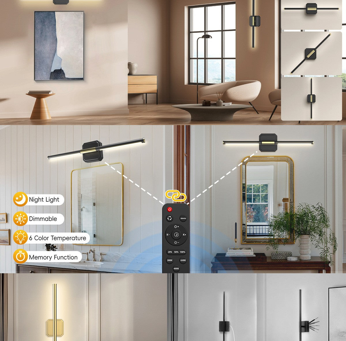 Dual-Head Detachable Wall Lamp No Wiring Required Wall Lamp Reading Wall Lamp Dimmable Wall Lamp Indoor Wall Lamp Magnetic Wall Lamp