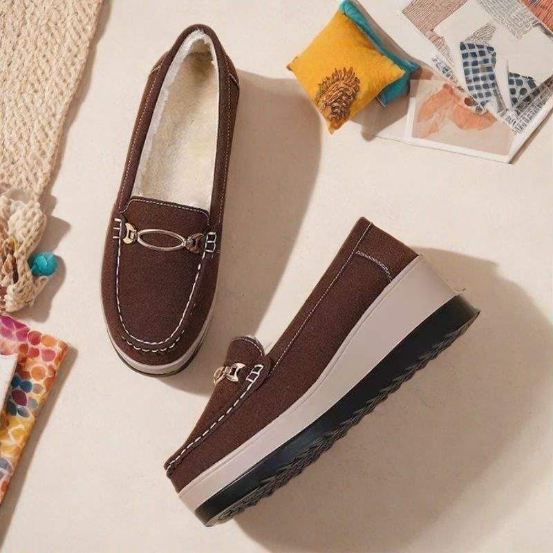 Winter Fleece-Lined Warm Cotton Shoes for Women, Soft Sole Wedge Thick Sole Platform Shoes, Slip-On Mom Shoes
