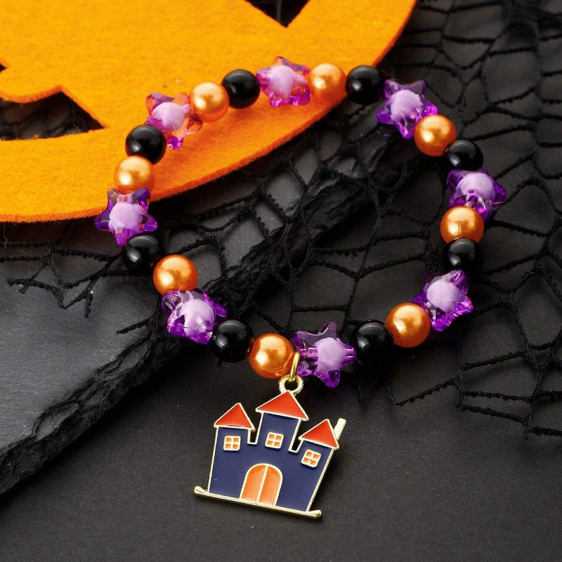 Women's Holiday Bracelet Gift European and American Style Quirky Bracelet Beaded Castle Pendant Halloween Bracelet