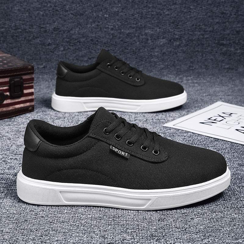 Men's Work Shoes Autumn Breathable Thin Full Black Casual Canvas Sneakers Youth Non-Slip Chef Office Trendy Shoes