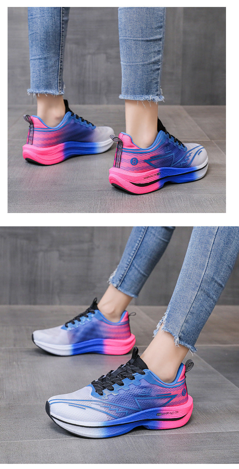 Carbon Plate Running Shoes Mesh Ultra-light Breathable Sports Shoes Men Couple All-match Casual Popcorn Running Shoes Breathable Lightweight