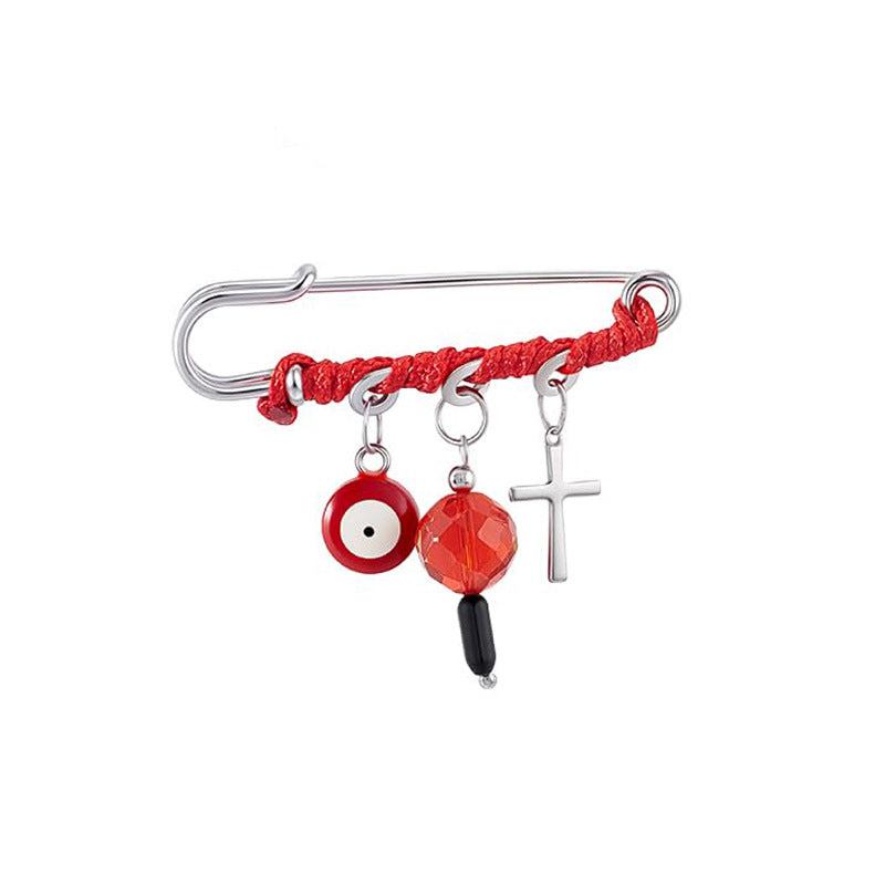 Devil's Eye Brooch for Women Simple Palm Pin Creative Eye Cross Pendant Blue Eye Heart Brooch